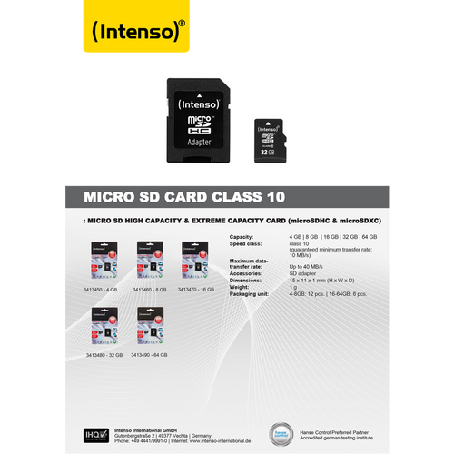 (Intenso) Micro SD Kartica 4GB Class 10 (SDHC &amp; SDXC) sa adapterom - SDHCmicro+ad-4GB/Class10 slika 3