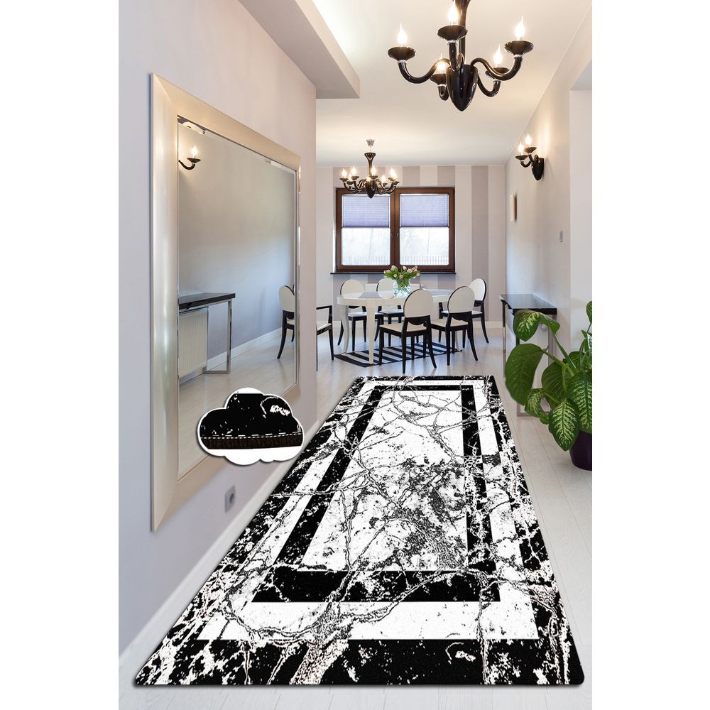 Marmor Black & White Tepih za Hol (80 x 300 cm) slika 1