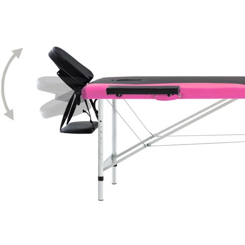 Sklopivi masažni stol s 2 zone aluminijski crno-ružičasti slika 4