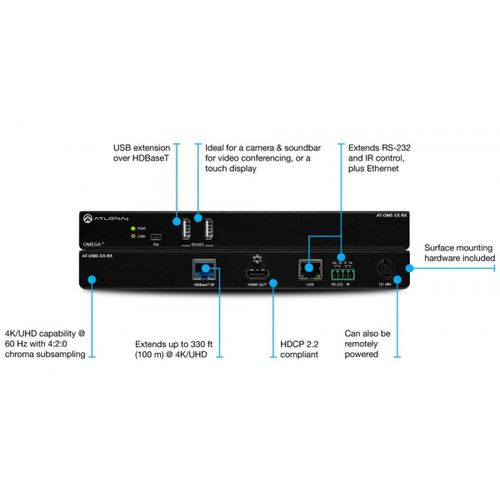 Omega 4K/UHD HDMI prijemnikAV signala sa USB,PoE,IR,RS232, T-OME-EX-RX slika 2