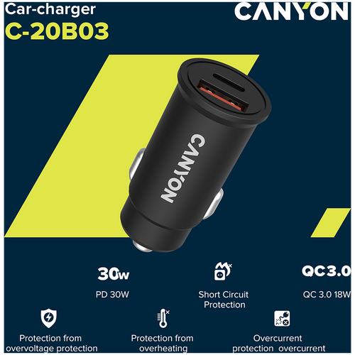 Canyon C-20B03 Auto Punjač PD 30W/QC3.0 18W slika 4