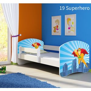 Dječji krevet ACMA s motivom, bočna bijela 140x70 cm 19-superhero