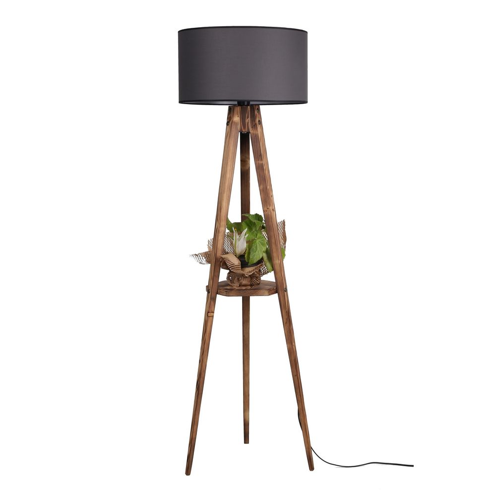 Sehbalı Tripod Yanık Lambader Silindir Koyu Sivi Abajurlu slika 2