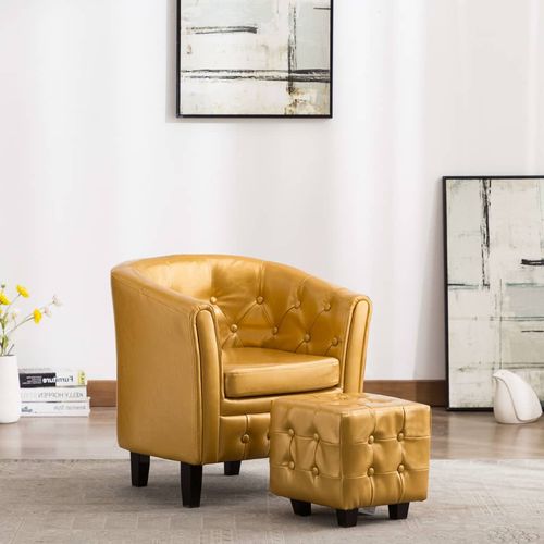 Fotelja od umjetne kože s osloncem za noge zlatna slika 18