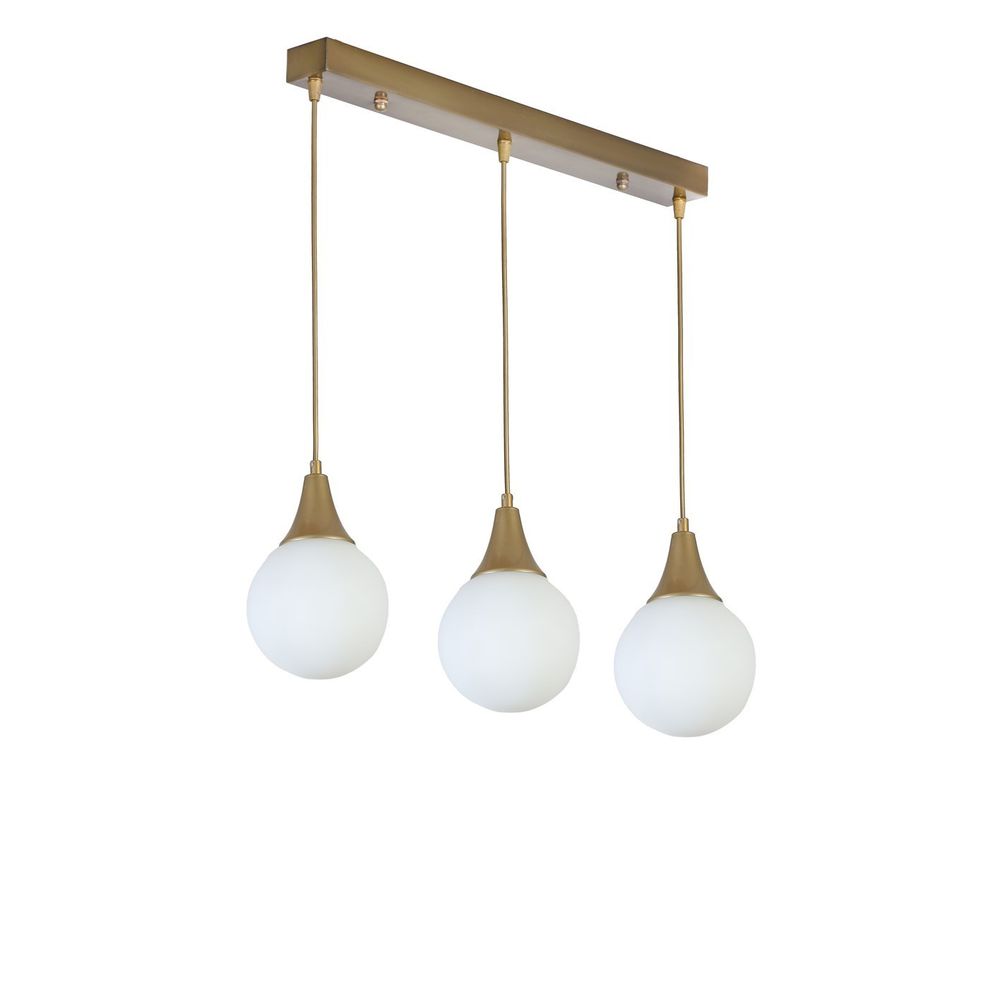 Afra 3 Lü Sıralı Eskitme Beyaz Camlı Sarkıt White Gold Luster slika 3