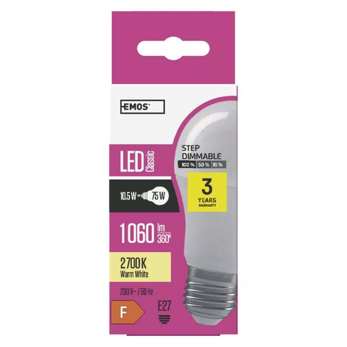 LED SIJALICA EMOS CLASSIC A60 3XDIMM 10,5W WW ZL4206 slika 1