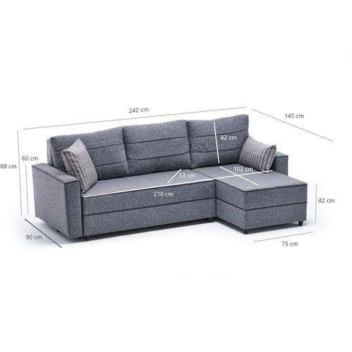 Atelier Del Sofa Kutna garnitura na razvlačenje, Sivo, Ece Right - Grey slika 8