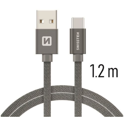 SWISSTEN kabel USB/USB-C, platneni, 3A, 1.2m, sivi slika 1