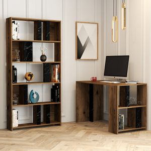 Woody Fashion Studijski stol i policu za knjige, Lima - Walnut, Black Marble