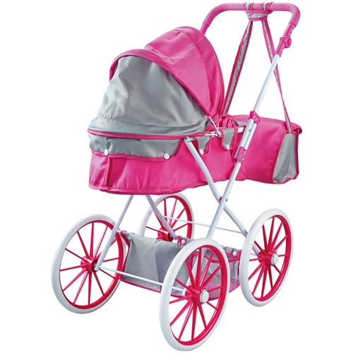 Metalna kolica za lutke sa torbom, veliki kotači - Ružičasta boja slika 2