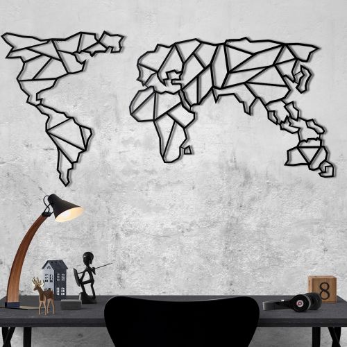 Wallity Metalna zidna dekoracija, World Map XL - Black slika 1