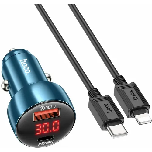 HOCO auto punjač USB QC 3.0 + Type C + kabel Type C na Type C PD 48W Leader Z50 metalno sivi slika 1