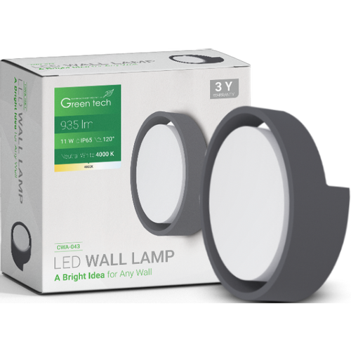 Green Tech LED zidna svjetiljka  11W, 4000K promjer 17*6,8cm, IP65, crna slika 2