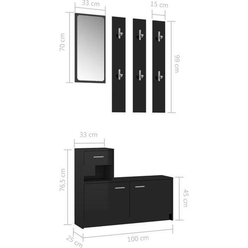 Set za hodnik visoki sjaj crni 100 x 25 x 76,5 cm od iverice slika 27