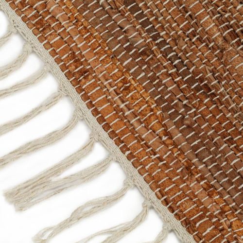 Ručno tkani tepih Chindi od kože 120x270 cm svjetlosivi i smeđi slika 5