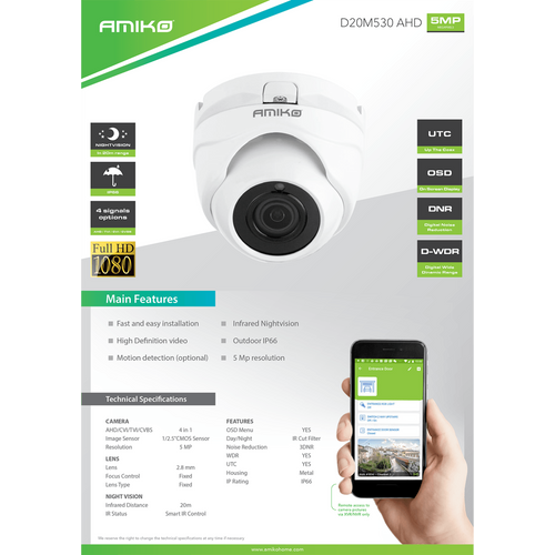 Amiko Home Kamera analogna, 4in1, 5 MPixel, 1/2.5" CMOS, HD Lens 2,8mm - D20M530-AHD slika 4