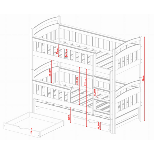 Drveni dečiji krevet na sprat Harriet sa tri kreveta i fiokom - beli - 200 x 90 cm slika 2