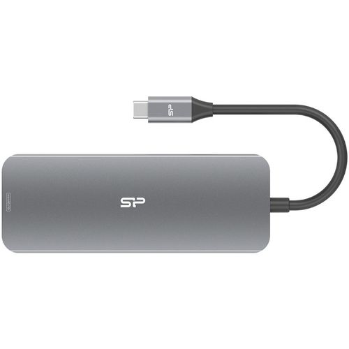 Silicon Power SPU3C08DOCSR300G USB-C 8-in-1 Hub SR30, SD Card-reader, MicroSD Card Reader, 1x HDMI 4K, Gigabit LAN, 2x USB3.2 Gen.1 (up to 5Gbps), 2x USB-C (1x PD2.0 charging up to 100W), Cable 0.15m slika 2