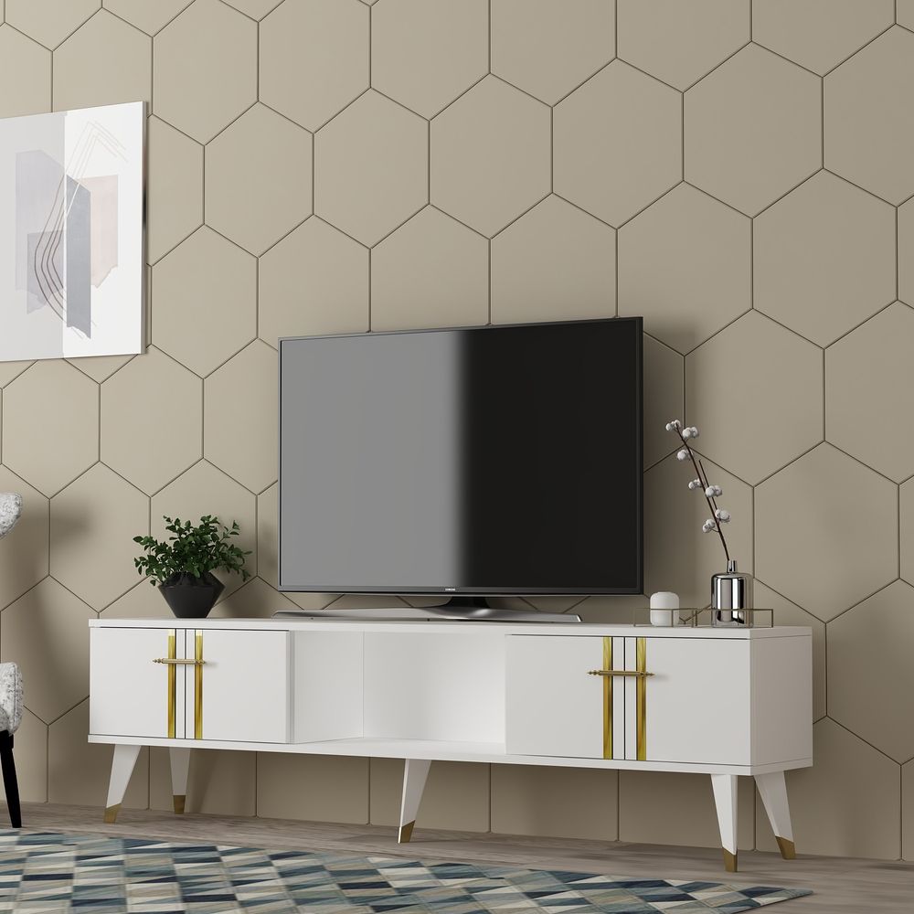 Asel - TV Stalak u Bijeloj i Zlatnoj Boji slika 1