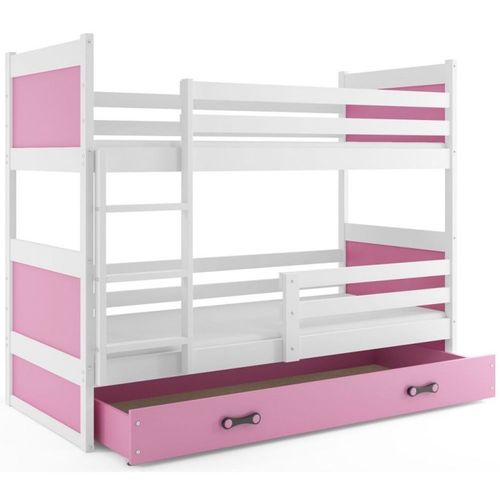 Drveni dečiji krevet na sprat Rico sa fiokom - belo - roze - 160x80 cm slika 2