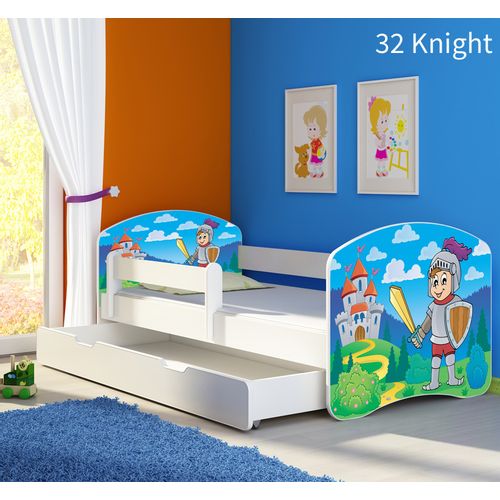 Dječji krevet ACMA s motivom, bočna bijela + ladica 140x70 cm - 32 Knight slika 1