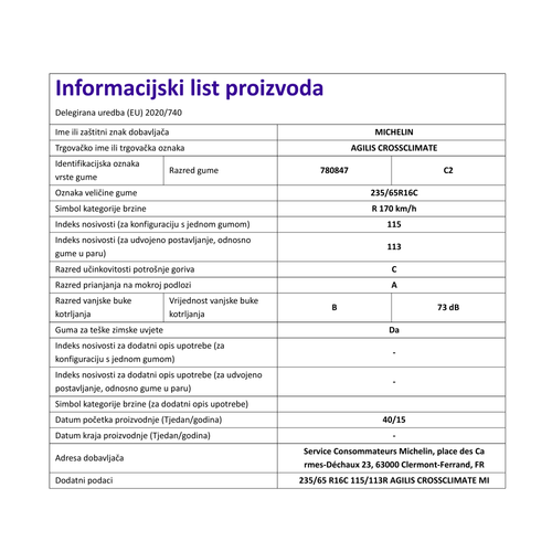 Michelin Guma 235/65r16c 115/113r agilis crossclimate tl michelin cjelogodisnje kombi i polu gume slika 2