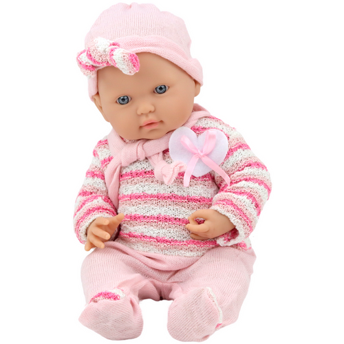 Lutka beba - Prugasti džemper, kapa, šal - Ružičasta boja slika 3