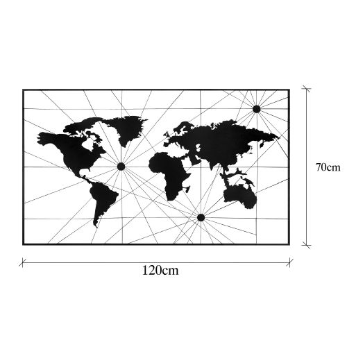 Wallity World Map 16 Crni Dekorativni Metalni Zidni Ukras slika 6