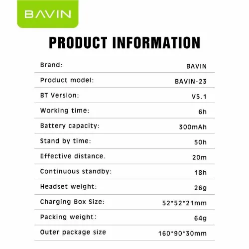 Bavin Earbuds Wireless slušalice + kabl type-C bela slika 8