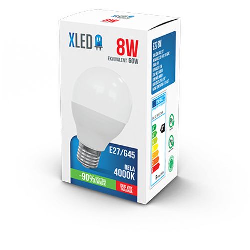 XLED E27 8W G45 NB LED Sijalica 4000K/640Lm/G45/220V,Kratko grlo-za lampe  slika 3