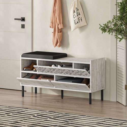 Heaton Shoe Bench - Ancient White White Shoe Cabinet slika 3