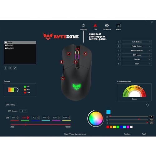 Gaming miš BYTEZONE Morpheus bežični-žičani / RGB (16,8M boja) / max DPI 10K / optička / mat UV premaz (crna) slika 8