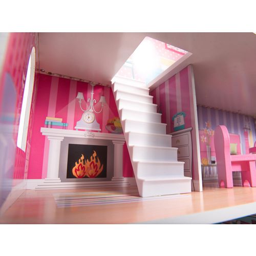 Drvena kućica za lutke + namještaj 70cm roza LED slika 9