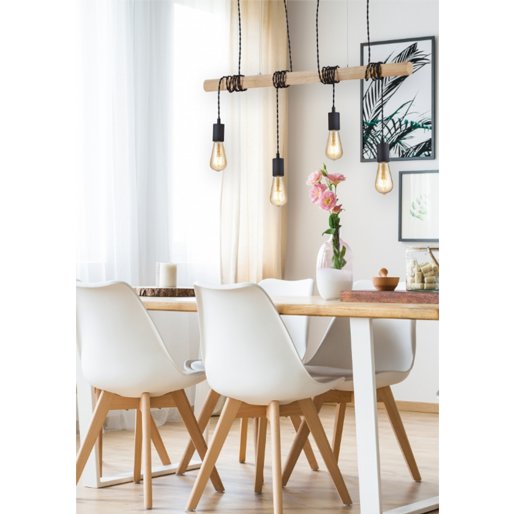 Trio Lighting luster Brody 4×E27 – drvo i crno-mat, podesiva visina, 85 cm slika 2