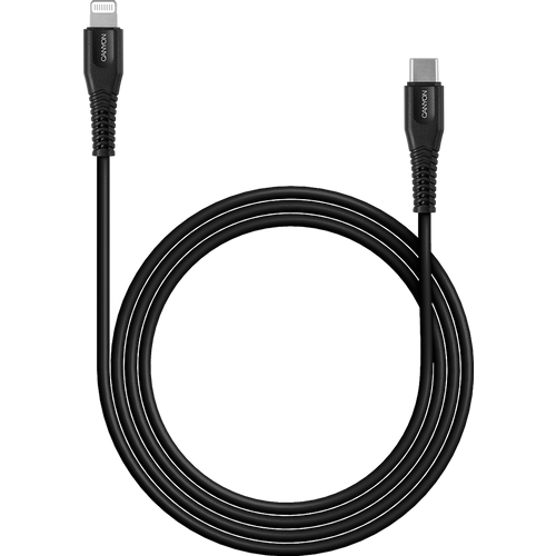 CANYON MFI-4 Type C Cable To MFI Lightning for Apple, PVC Mouling,Function：with full feature( data transmission and PD charging) Output:5V/2.4A , OD:3.5mm, cable length 1.2m, 0.026kg,Color:Black slika 2