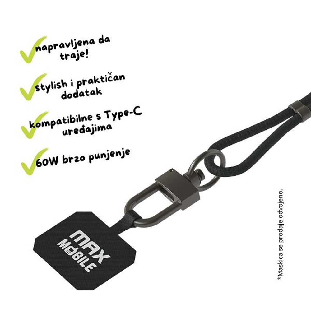 MAXMOBILE DATA KABEL TYPE C-TYPE C,Fashion 6mm vezica 2u1,1.5m ,Black slika 5