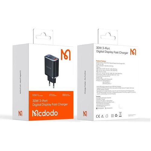 MCDODO CH-2180 ZIDNI PUNJAČ 30W, TIP-C x 2 + USB-A KONEKTORI, Display slika 2