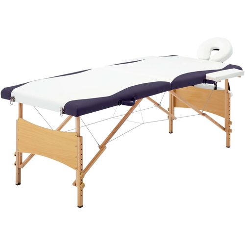 Sklopivi masažni stol s 2 zone drveni bijelo-ljubičasti slika 1