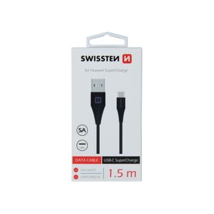 SWISSTEN kabel USB/USB-C, 5A, super fast, 1.5m, crni