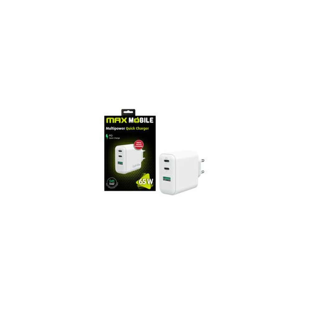 MAXMOBILE KUĆNI PUNJAČ PD SUPER FAST CHARGE Duo TypeC+USB-A,3UTR2076-QP,GaN 65W slika 2