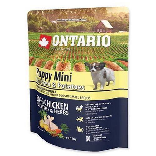 ONTARIO HRANA ZA PSE, PUPPY MINI, PILETINA&BILJE, 750G slika 1