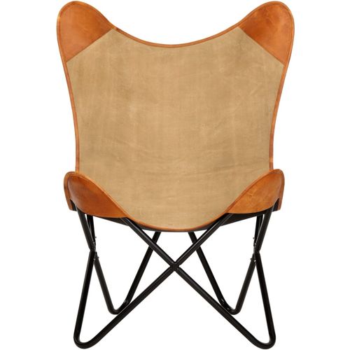 Leptir-stolica od prave kože i platna smeđa slika 3