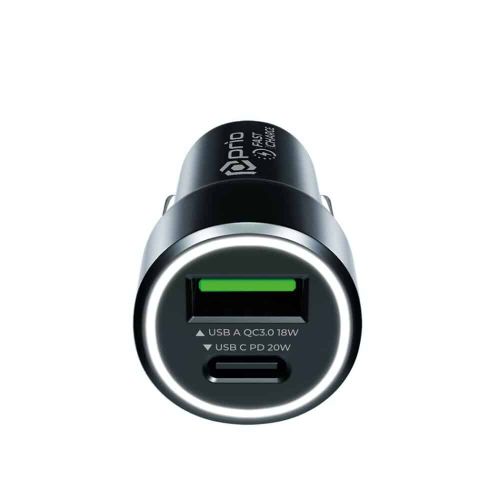 Prio Fast Charge Car Charger 20W PD (USB C) + QC 3.0 (USB A) black slika 1