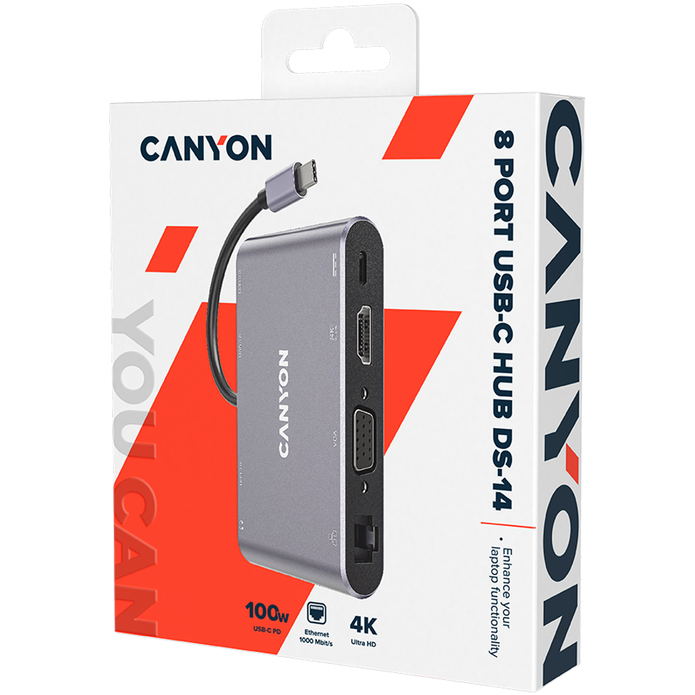 CANYON 8 u 1 USB-C Hub, Tamno siva slika 2