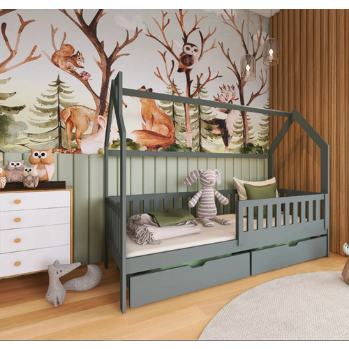 Drveni dječji krevet Natan s ladicom - grafit - 190/200*90 cm slika 1