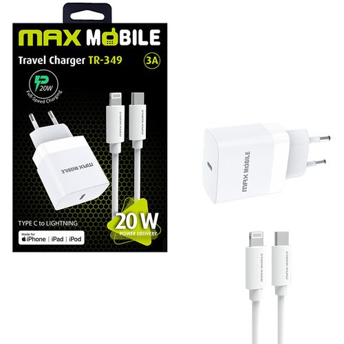 MAXMOBILE KUĆNI PUNJAČ PD QC 3.0  SET 2U1 TYPE C+KABEL,MFI Apple TR349 slika 1