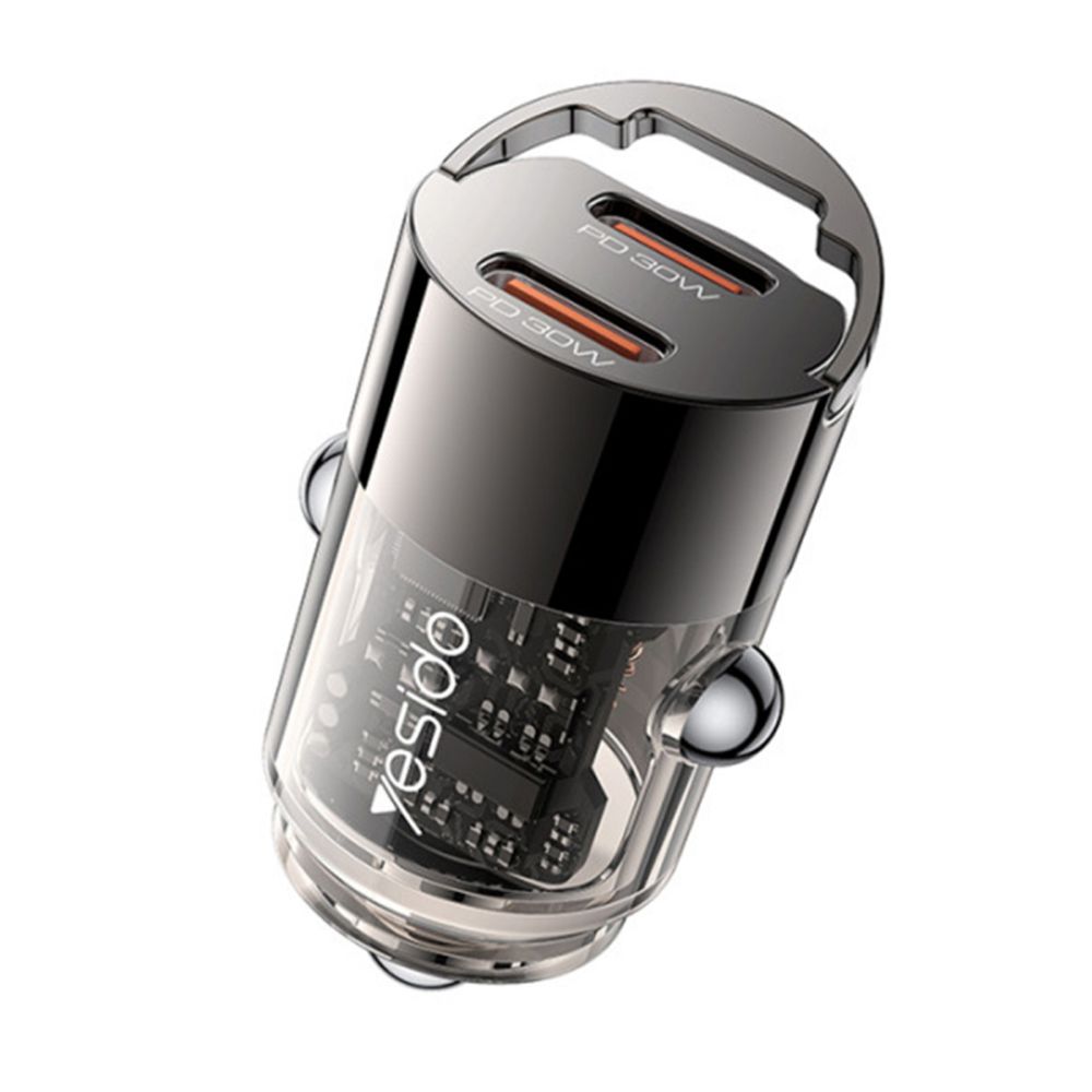 Auto punjač Yesido Y69 30W 3A 2 x USB-C crni slika 1