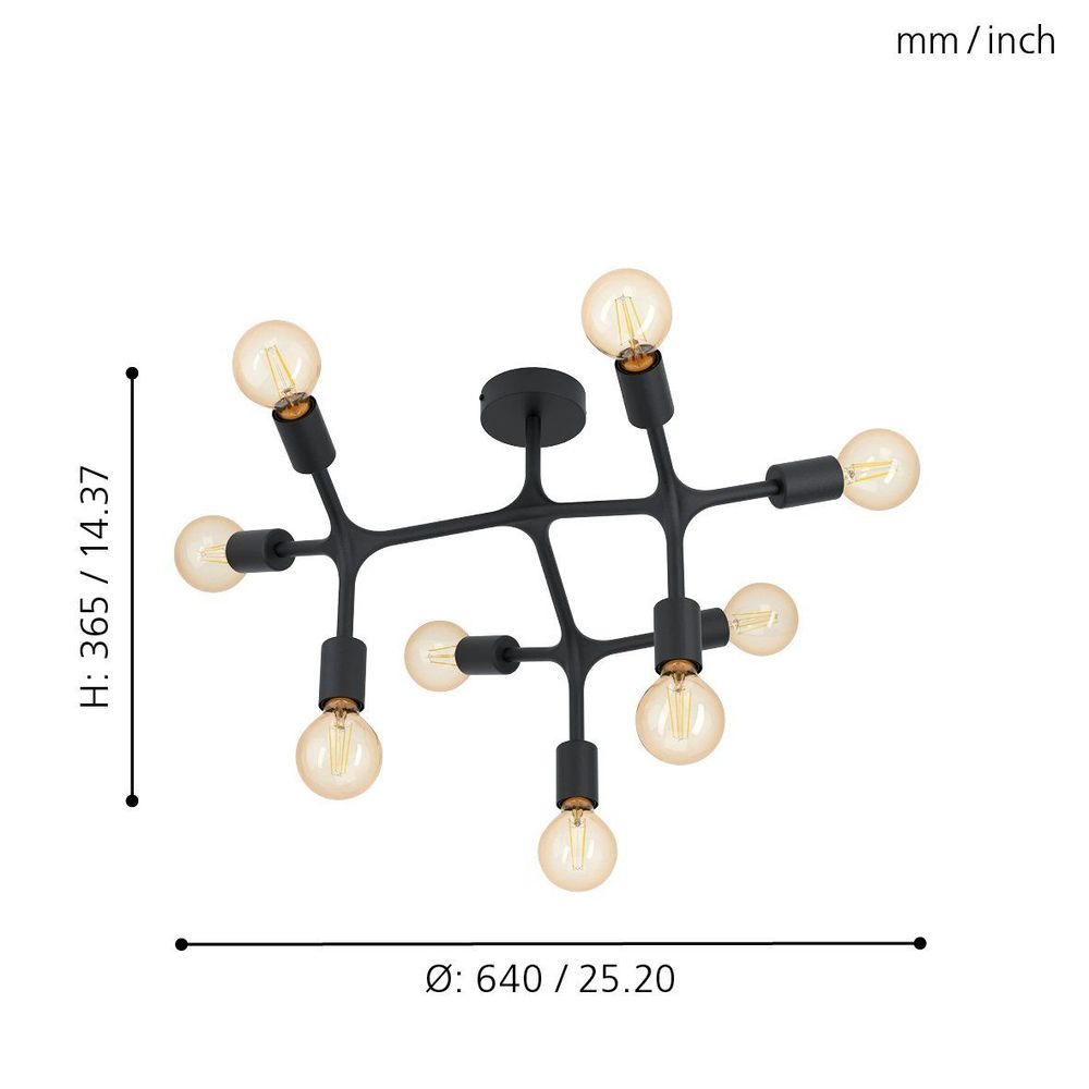 Eglo Bocadella 1 Stropna Lampa, E27, Crna slika 3