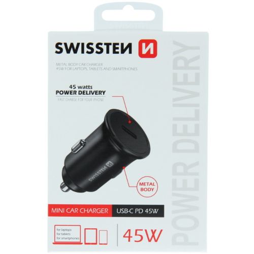 SWISSTEN punjač za auto, 1xUSB-C, 5.5A, Super Fast PD3.0 45W, crni slika 1