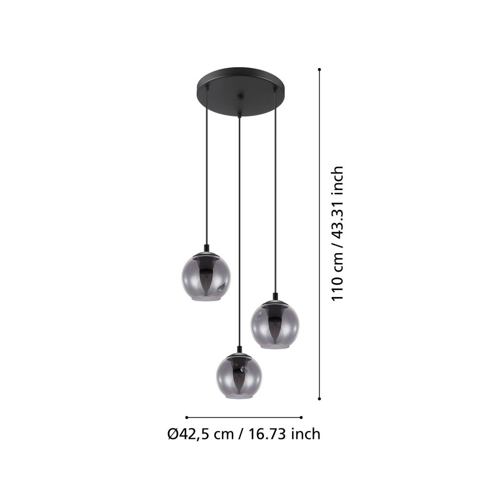 Eglo Ariscani Visilica - 3 E27, Promjer 425 mm, Crna/Crno Staklo slika 5
